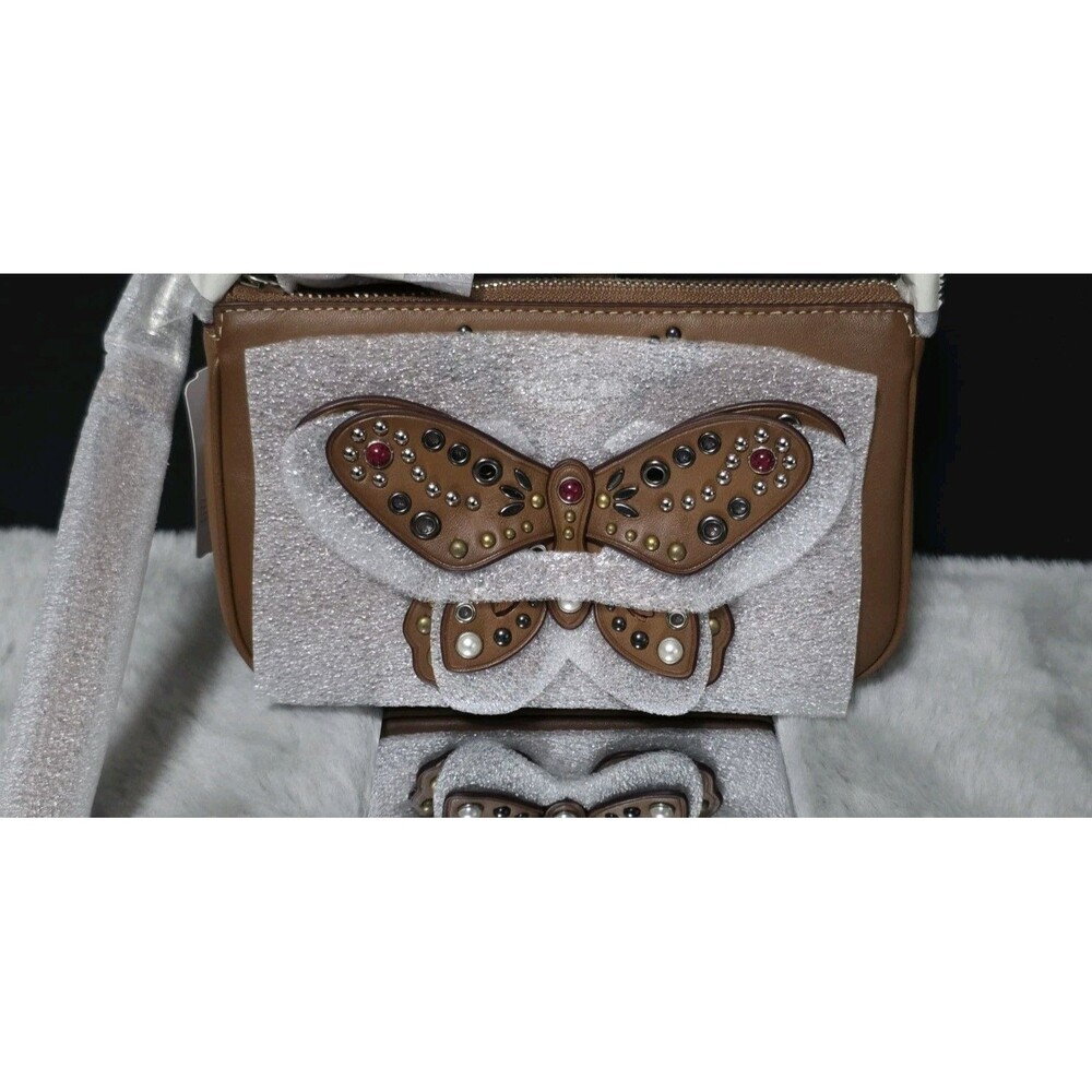 Coach Brown Butterfly Large 19 Wristlet Stud Rivets -nwt